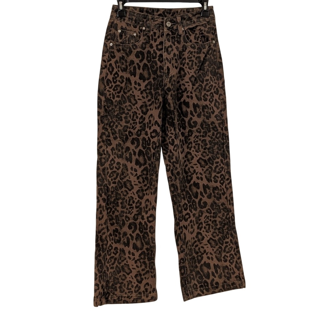 Aelfric Eden Leopard Print Straight Leg Jeans Brown Black Animal Print Size 25